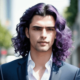 Long Curly Blue & Purple Hairstyle AI avatar/profile picture for men